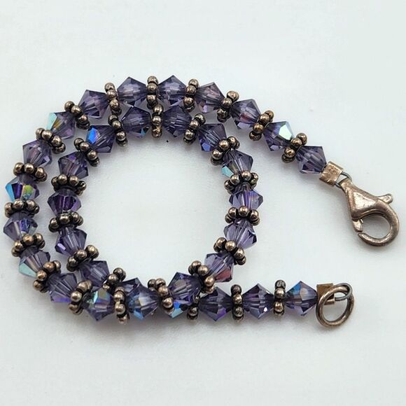 Purple Aurora Borealis Sterling Silver Bracelet Women's 6.5" Timeless Minimalist - Picture 1 of 8